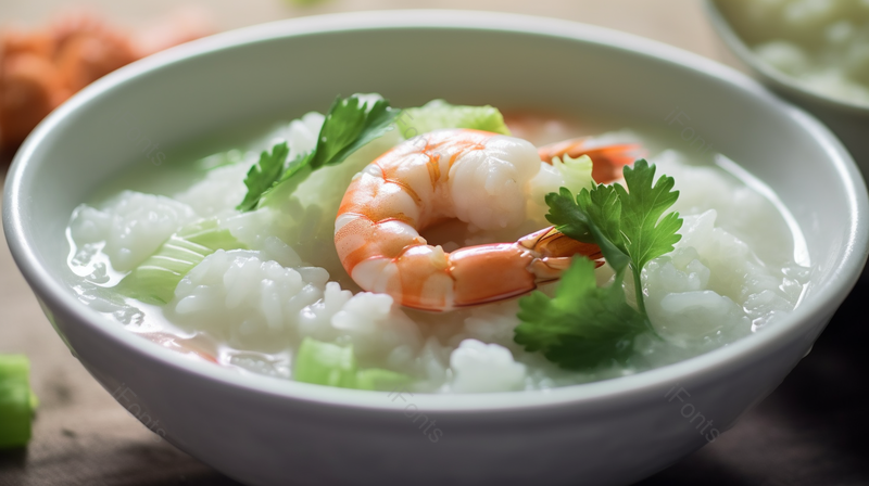 海鲜大米粥蔬菜热腾腾的早餐实拍摄影图,高清,摄影图,摄影图片,图片大全,摄影图免费下载